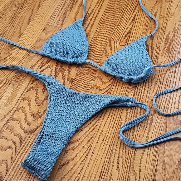 Zaful High Cut Cheeky String Bikini Set in Teal - Picture 2 of 5